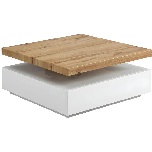 Vente-unique Salontafel KYRIA - 1 lade & draaiblad - MDF - Kleur: Wit & eik Natuurlijk licht, Wit