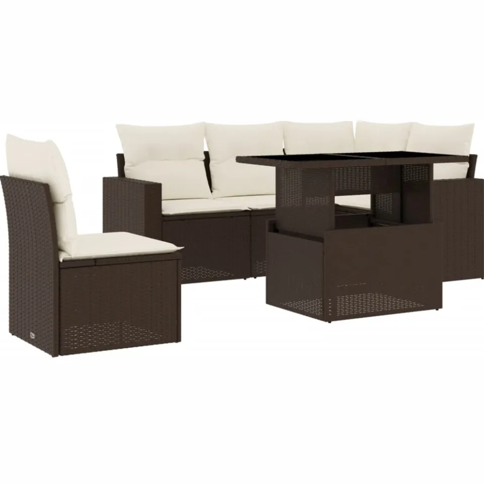 vidaXL 6-delige Loungeset met kussens poly rattan bruin, foto 3