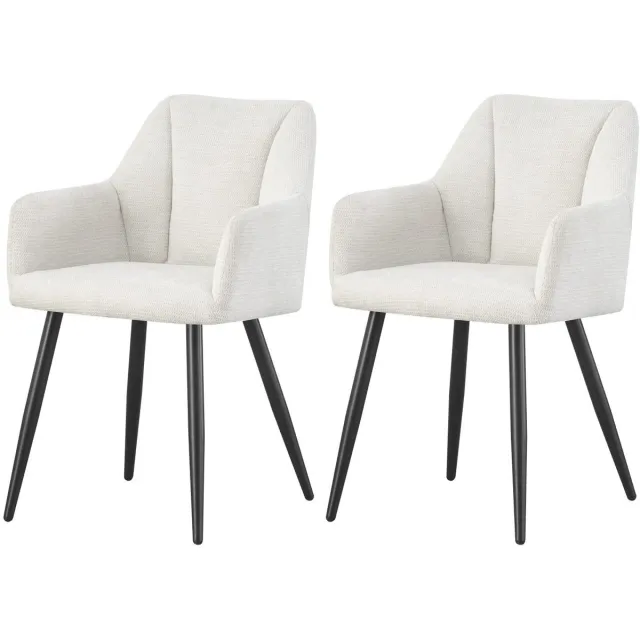 Furnilux Bella fauteuil crème set van 2 - Moderne loungefstoel met metalen frame - 55cm blanc