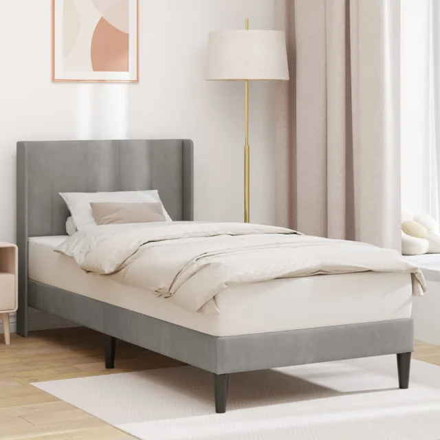 vidaXL Bedframe met hoofdeinde Lichtgrijs 90 x 190 cm Fluweel