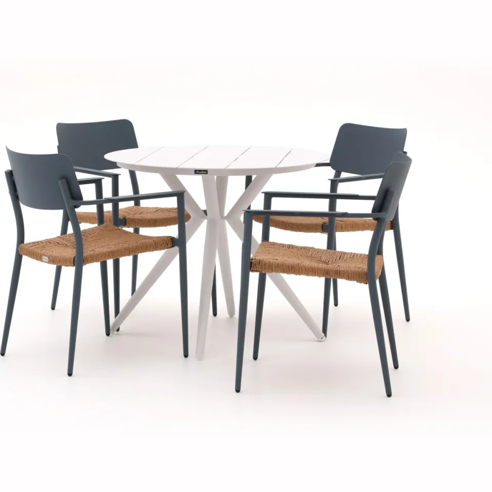 Bellagio tuinmeubelen Bellagio Cino/Sora ø 90cm dining tuinset 5-delig stapelbaar wit, foto 5