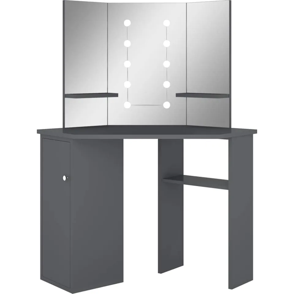 vidaXL Hoekkaptafel met LED 111x54x141,5 cm grijs, foto 3