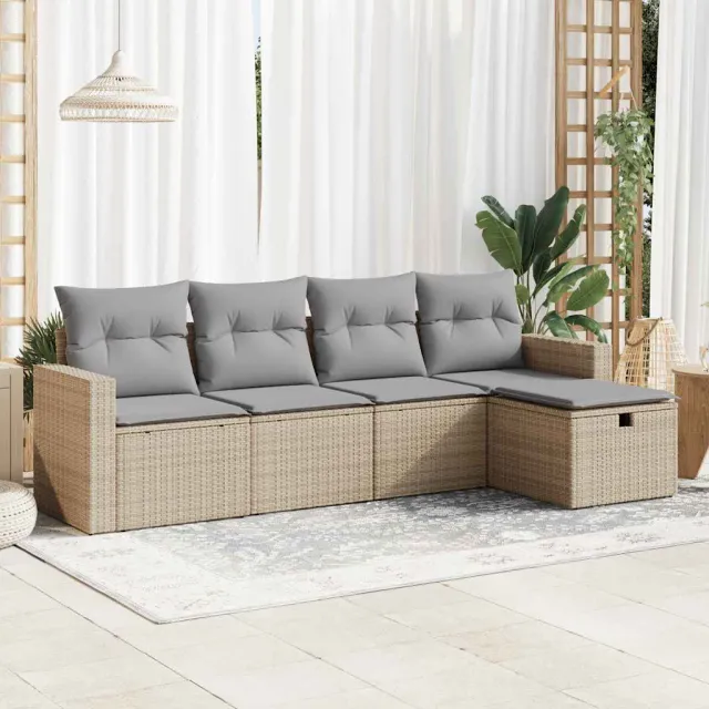 vidaXL 5-delige Loungeset met kussens poly rattan beige, foto 2