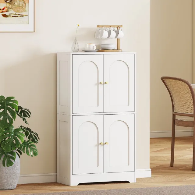 AURA LUMEN Buffetkast-Buffet keuken wit-60x30x110 cm-met 4 gebogen deuren en 2 verstelbare planken-opslagmeubel voor keuken of badkamer