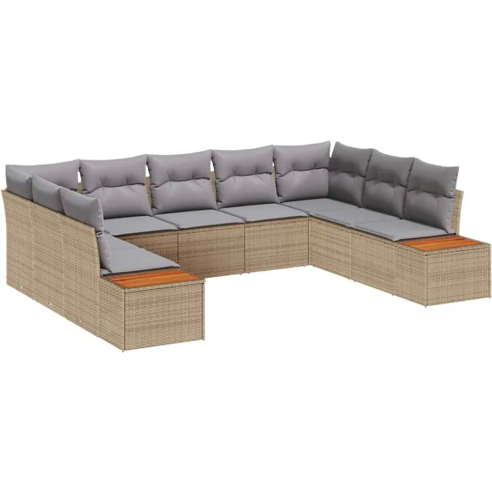 vidaXL Tuinbankenset 9 st Beige Poly riet