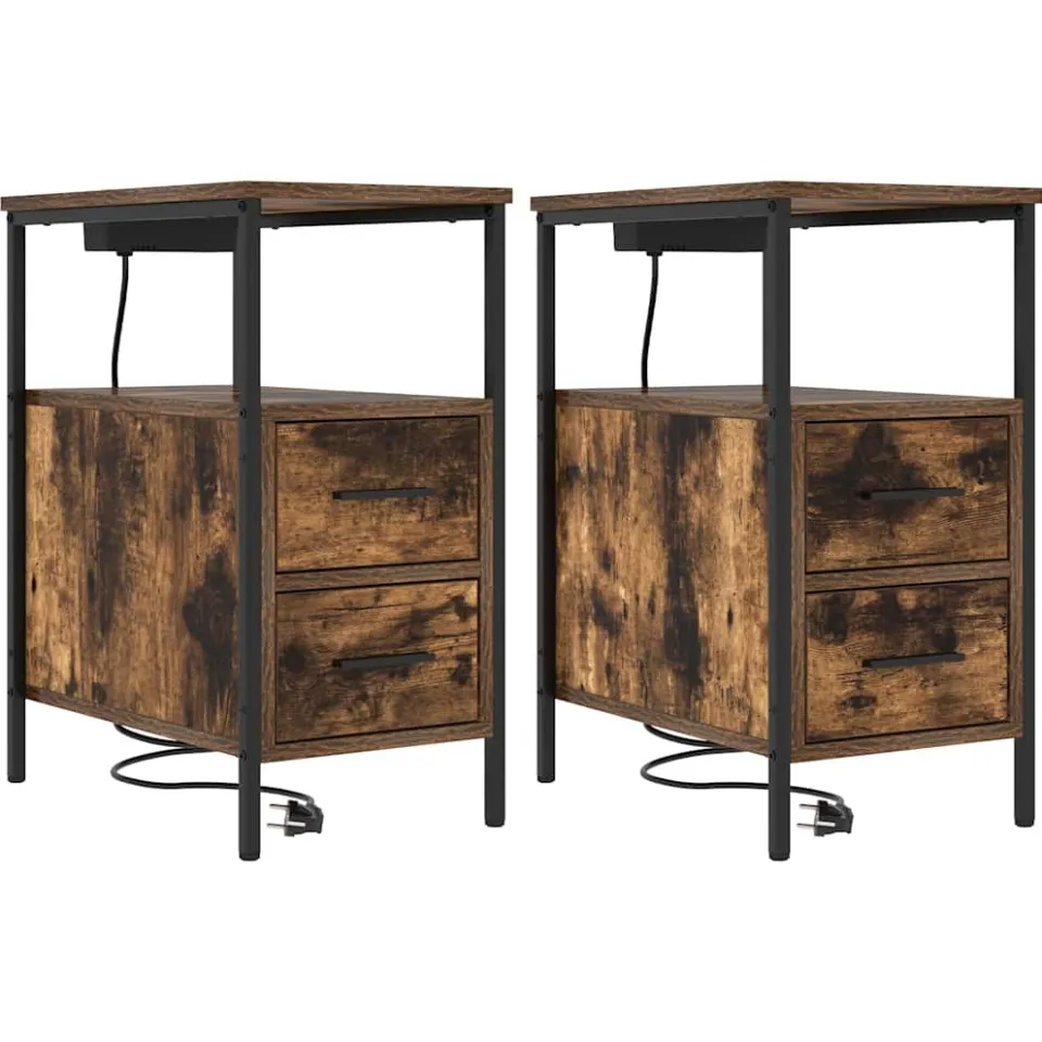 vidaXL Nachtkastje 2 st Gerookt eiken 30 x 48 x 61 cm Bewerkt hout, foto 3
