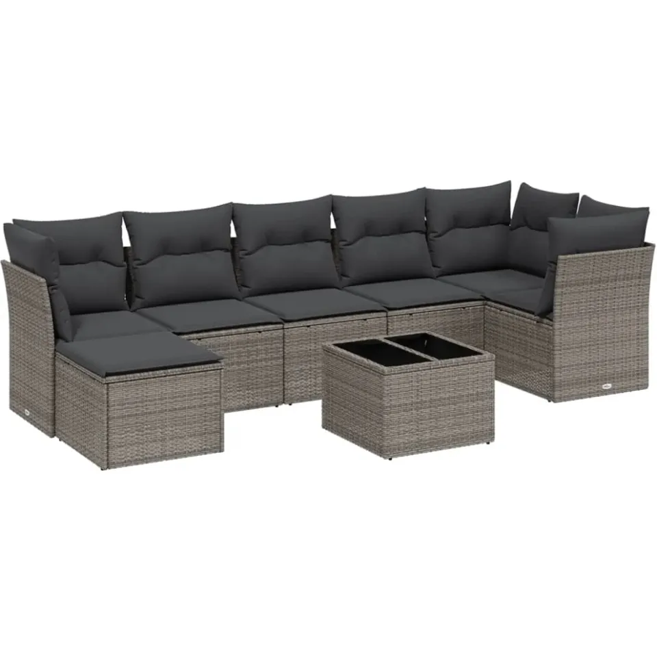 vidaXL 8-delige Loungeset met kussens poly rattan lichtgrijs grijs