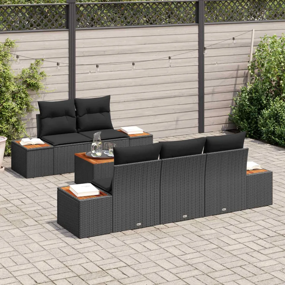 vidaXL Tuin Sofa Set 6 st Zwart Poly riet, foto 3