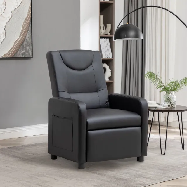 MODENUIT Relaxfauteuil 76,5 x 67,5 x 95,5 cm - Handmatig Verstelbaar met Voetsteun - Woonkamer - PU Zwart