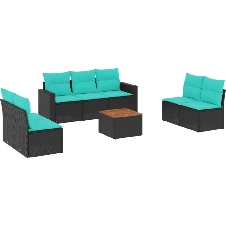 vidaXL 8-delige Loungeset met kussens poly rattan zwart, foto 3