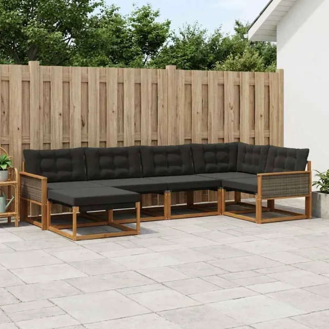 vidaXL Buiten bankenset 6 st 6-zits Naturel en Zwart