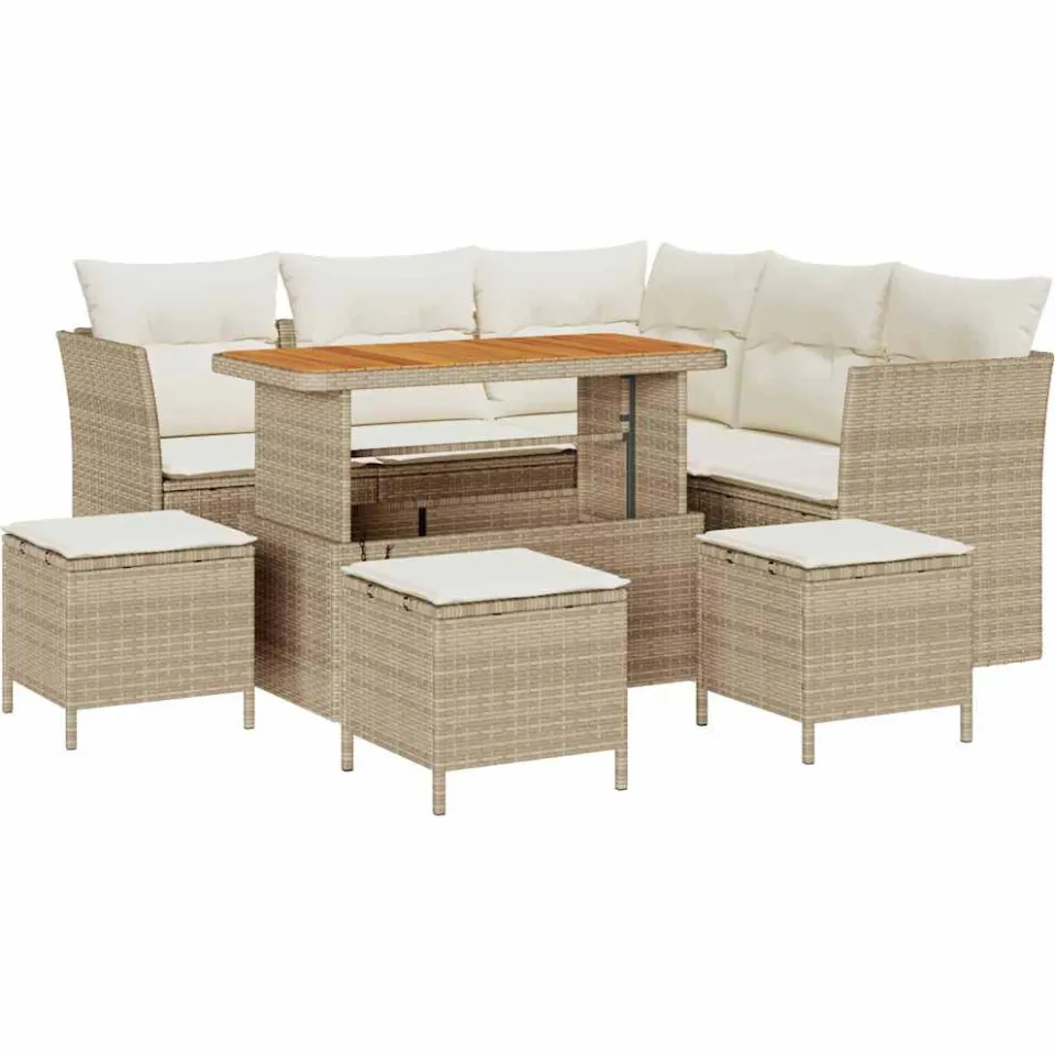 vidaXL Tuinbankenset 9 st Beige poly rattan