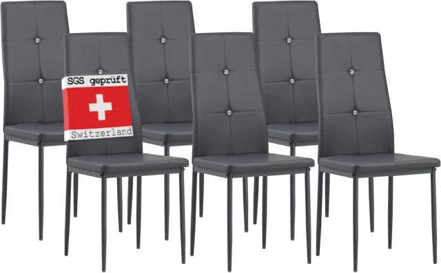 Albatros International Albatros Eetkamerstoelen set van 6 - DIAMOND, Grijs - Edele diamant look, Gestoffeerde stoel met kunstlederen bekleding, Modern stijlvol design aan de eettafel - Keukenstoel of stoel eetkamer met hoge belastbaarheid - Eetkamerstoelen