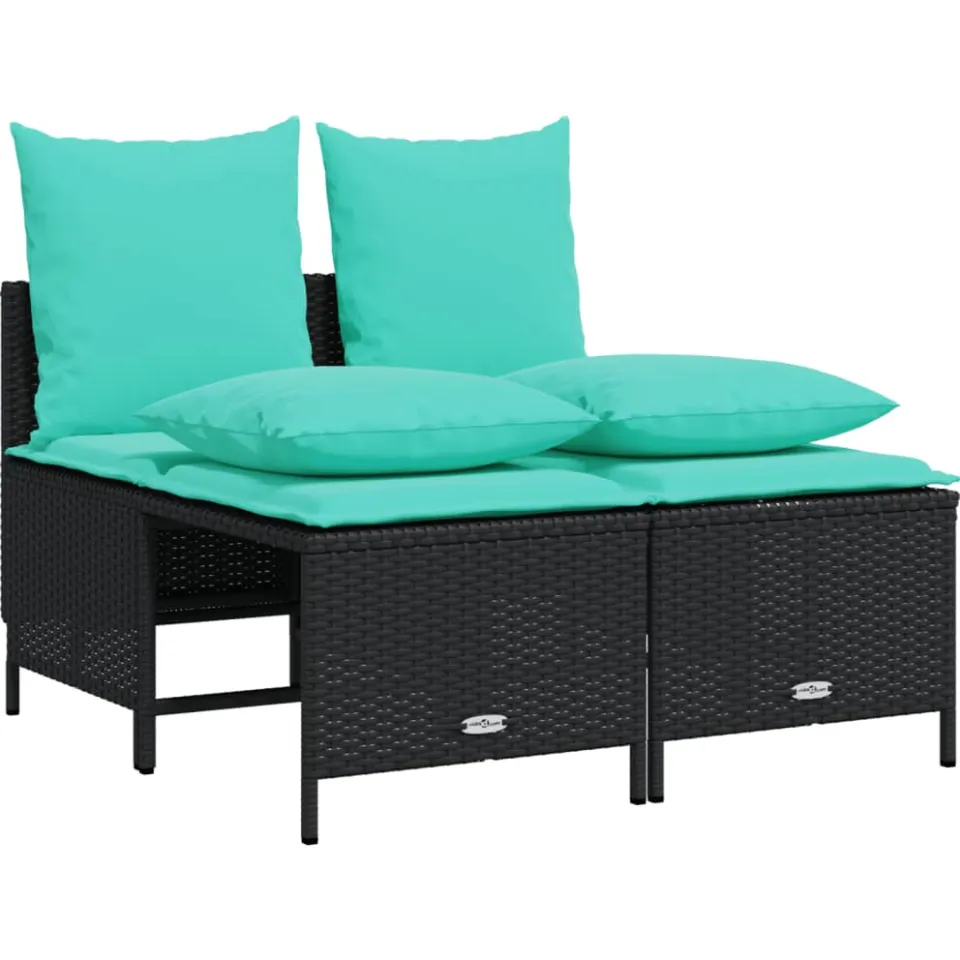 vidaXL 4-delige tuinbankset met kussens, zwart polyrotan, foto 3