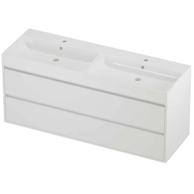 Proline Podium Badmeubelset Polystone Loft 2 Gaten 140x46x62 cm Glans Wit Mat White Mat Wit