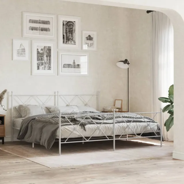vidaXL Bedframe met hoofd- en voeteneinde metaal wit 183x213 cm