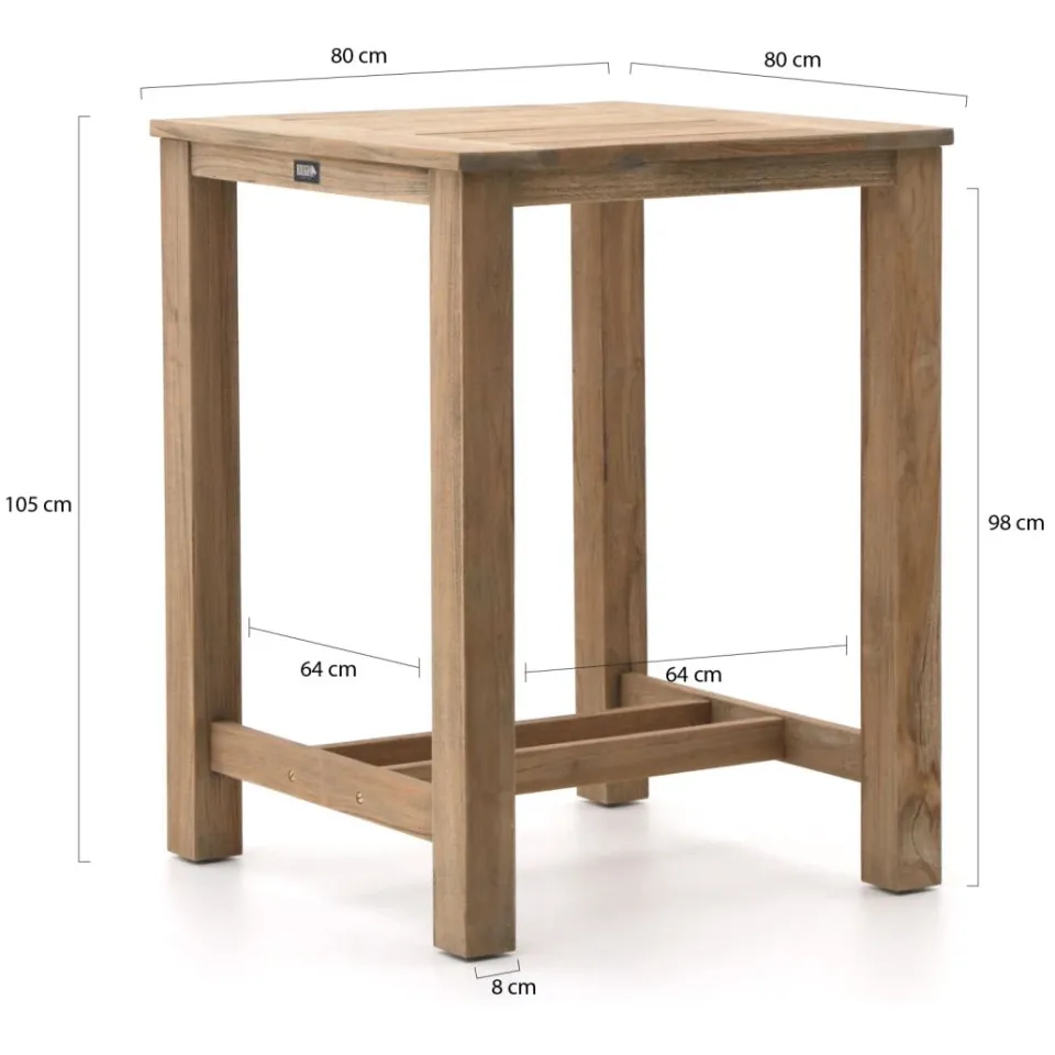 ROUGH Furniture ROUGH-X bartafel 80x80x105cm bruin, foto 2