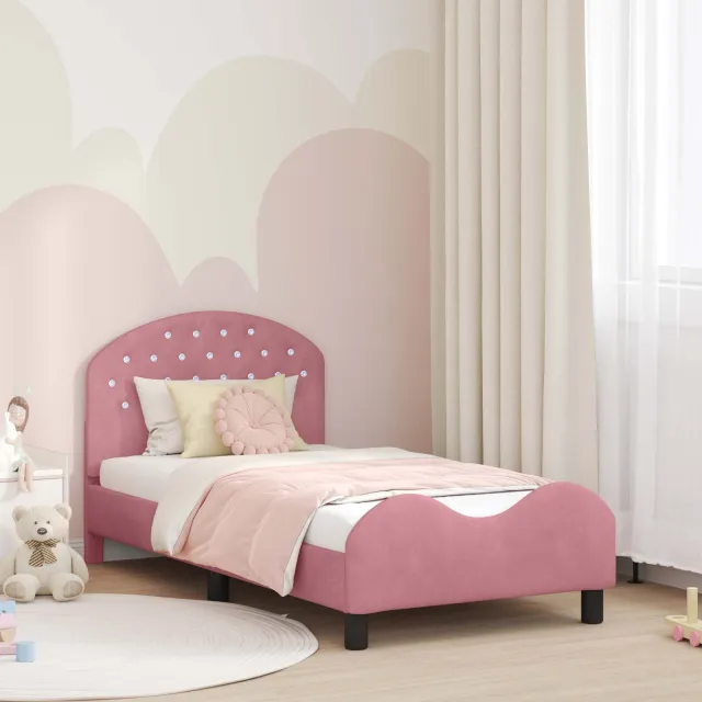 vidaXL Bedframe voor kinderen met hoofdbord Roze 80 x 160 cm Fluweel