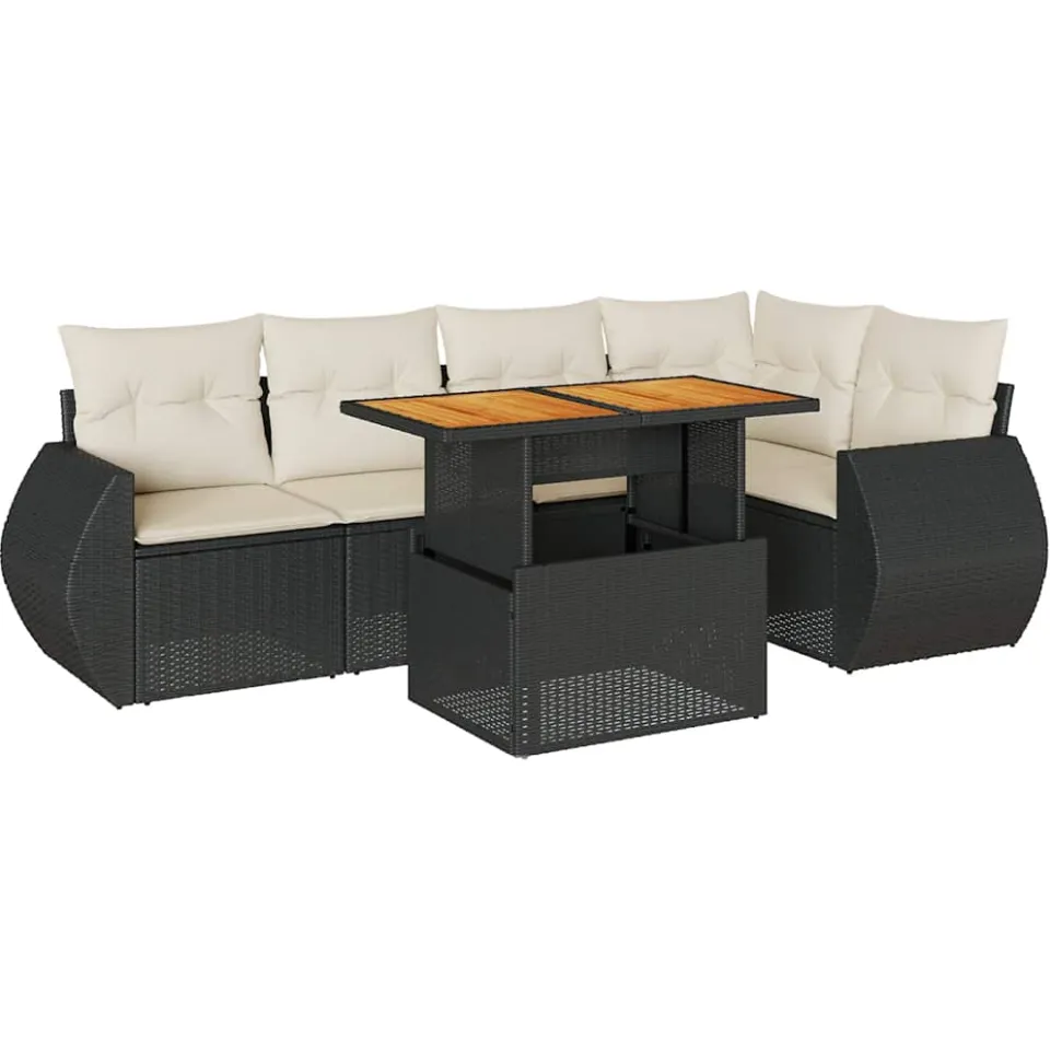 vidaXL 6-delige Loungeset met kussens poly rattan zwart, foto 3