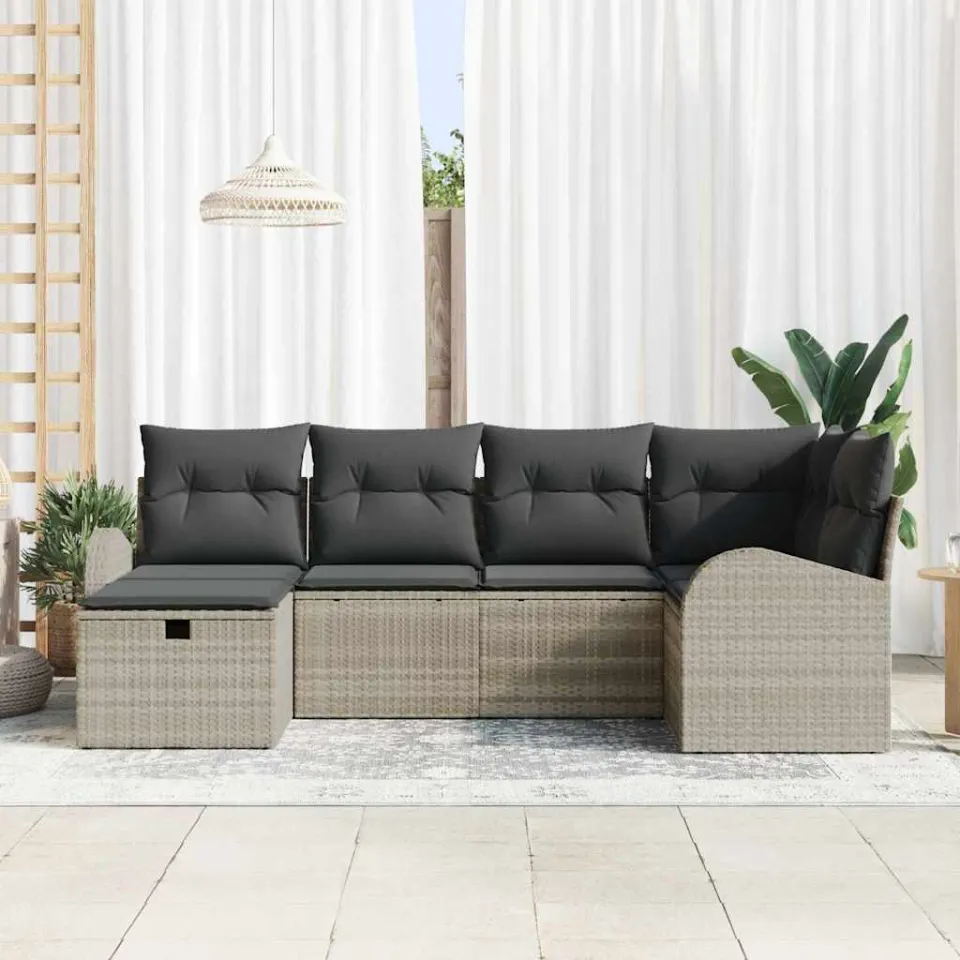 vidaXL Tuin Sofa Set 6 st Lichtgrijs poly rattan, foto 3