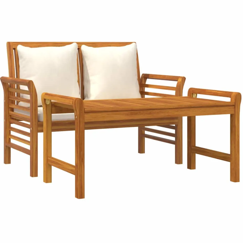vidaXL 2-delige Loungeset met crèmewitte kussens massief hout Bruin