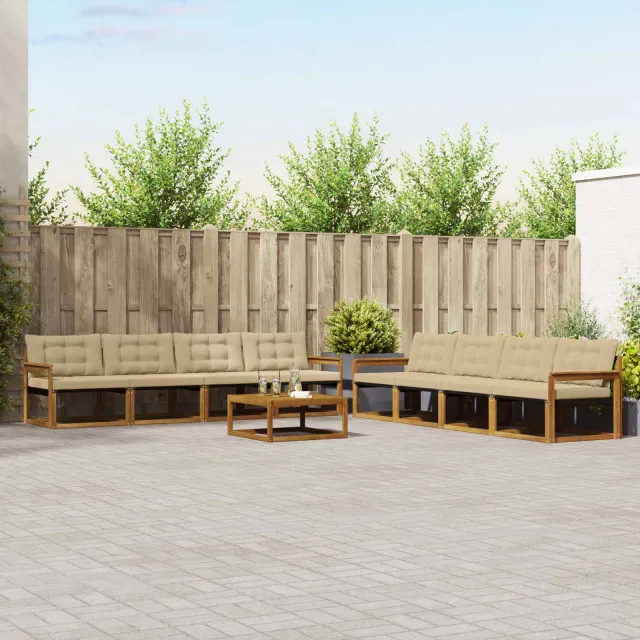 vidaXL Buiten bankenset 9 st 8-zits Natuurlijk en Beige