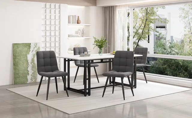Merax 140x80 cm luxe eettafel - 1 stuk - moderne rechthoekige eettafel met zwarte tafelpoten