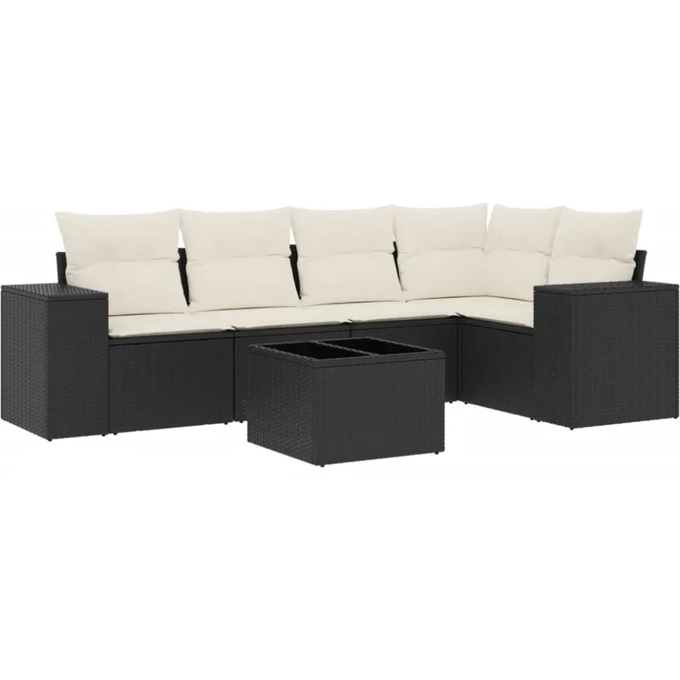 vidaXL 6-delige Loungeset met kussens poly rattan zwart