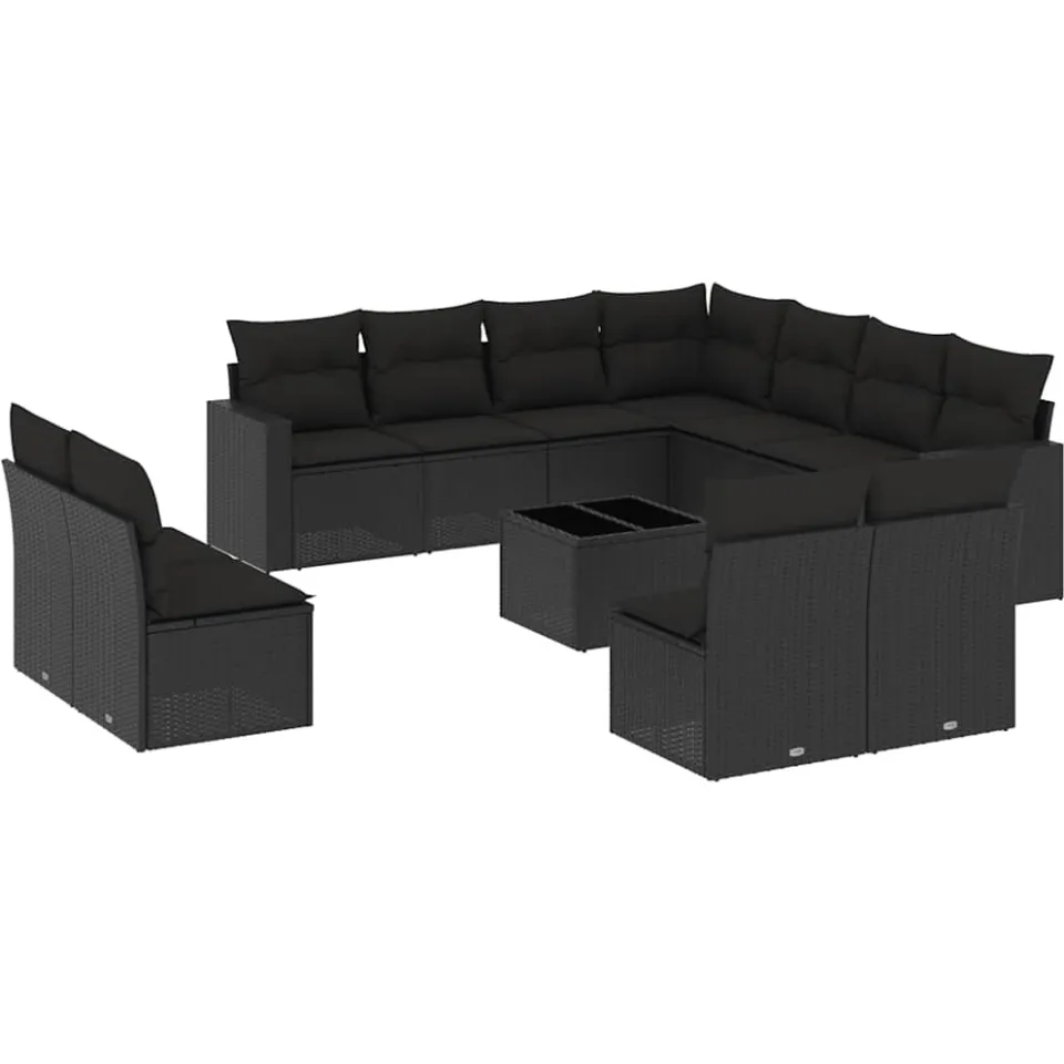 vidaXL 12-delige Loungeset met kussens poly rattan zwart