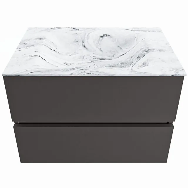 Mondiaz VICA-DLUX 70cm badmeubel onderkast Dark grey 2 lades. Inbouw wastafel CLOUD midden 1 kraangat, kleur Glace.