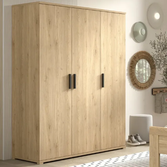 Vipack Sam Kledingkast – 3 Deuren – 150,5 x 59 x 199,2 cm – Eikenlook – 6 Legplanken en Kledingroede Bruin