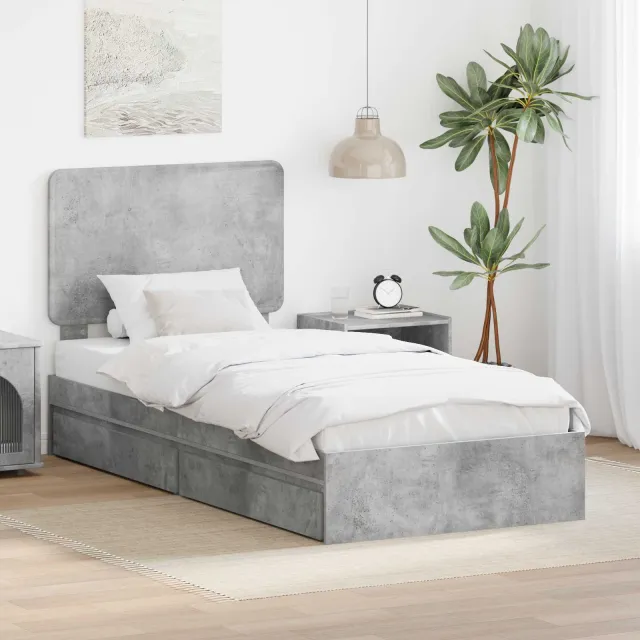vidaXL Opslag bed met lade Beton Grijs 90 x 190 cm Bewerkt hout