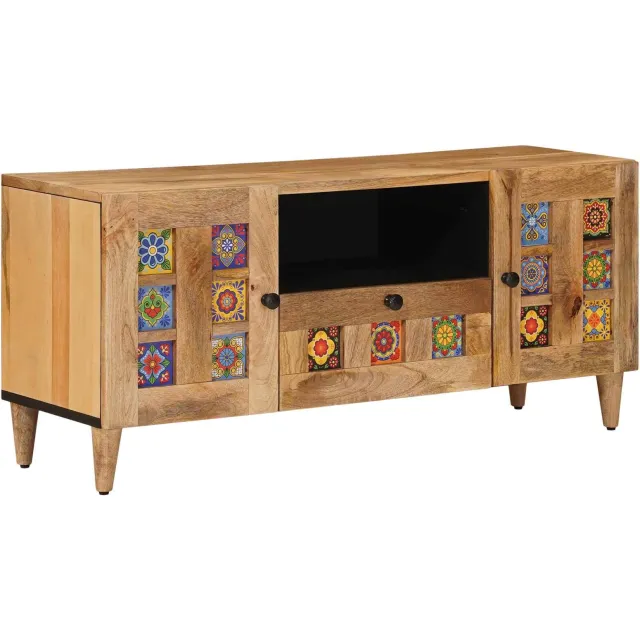 vidaXL TV-kast met lade Naturel 105 x 33,5 x 46 cm Massief Mango Hout Bruin
