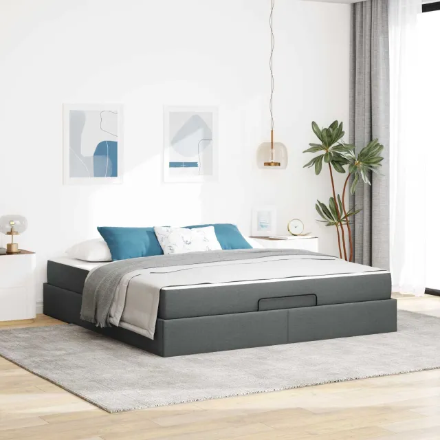 vidaXL Bedframe met matras 2 st Dim Grijs Stof Middelgrijs