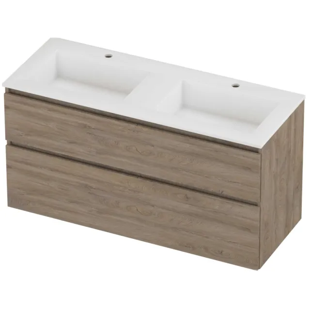 Proline Aristo Badmeubelset Polystone Elegant 2 Gaten 120x46x62 cm Mat White Raw Oak Eiken
