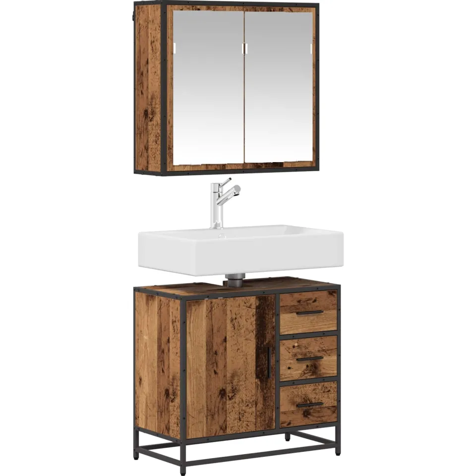 vidaXL Badkamermeubelset 2 st Oud Hout 65 x 33 x 60 cm Bewerkt hout Bruin