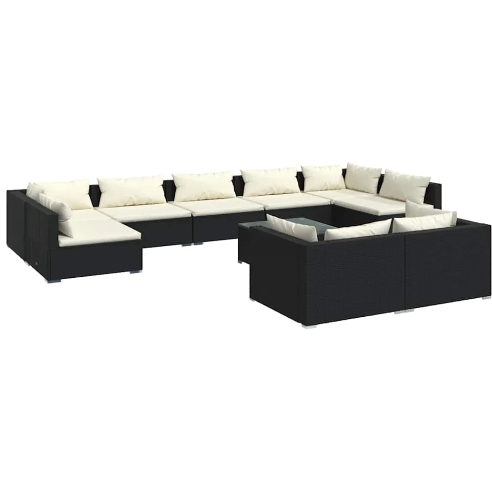 vidaXL 10-delige Loungeset met kussens poly rattan zwart, foto 4
