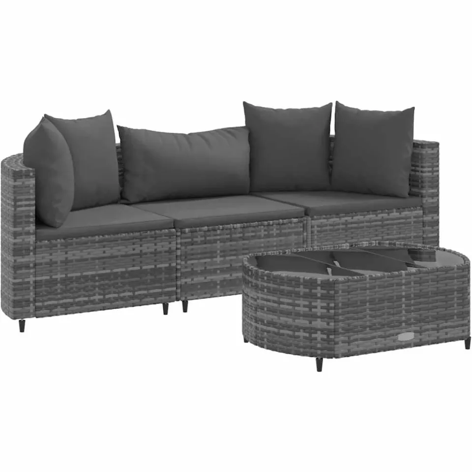 vidaXL 4-delige Loungeset met kussens poly rattan grijs