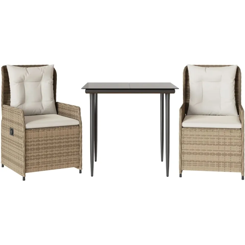 vidaXL 3-delige Tuinset met kussens poly rattan beige, foto 3