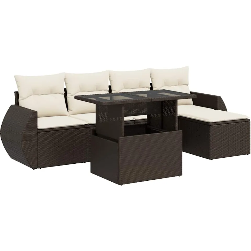 vidaXL 6-delige Loungeset met kussens poly rattan bruin, foto 3