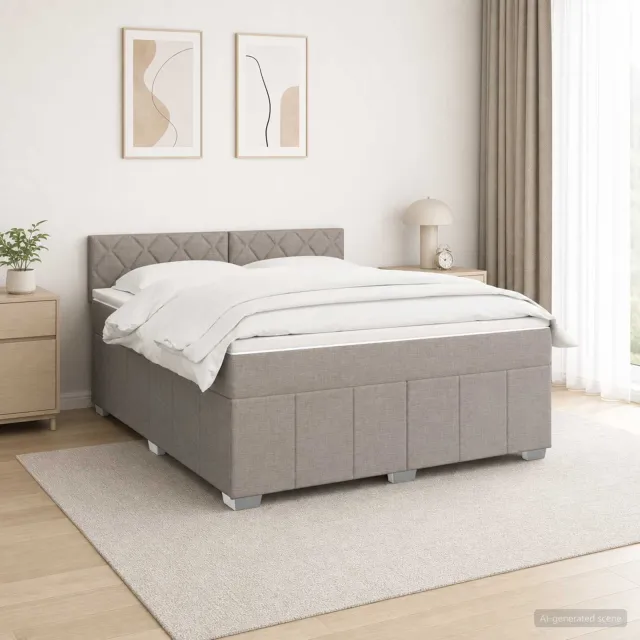vidaXL Boxspringbed met matras met hoofdeinde Taupe 160 x 200 cm Stof