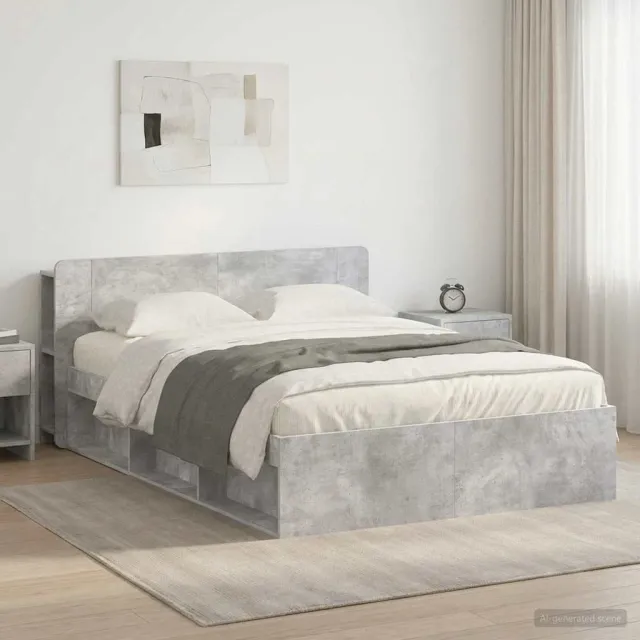 vidaXL Bedframe met opslag Betongrijs 140 x 190 cm Bewerkt hout grijs