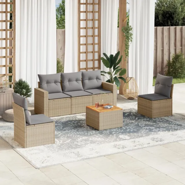 vidaXL 6-delige Loungeset met kussens poly rattan beige, foto 2