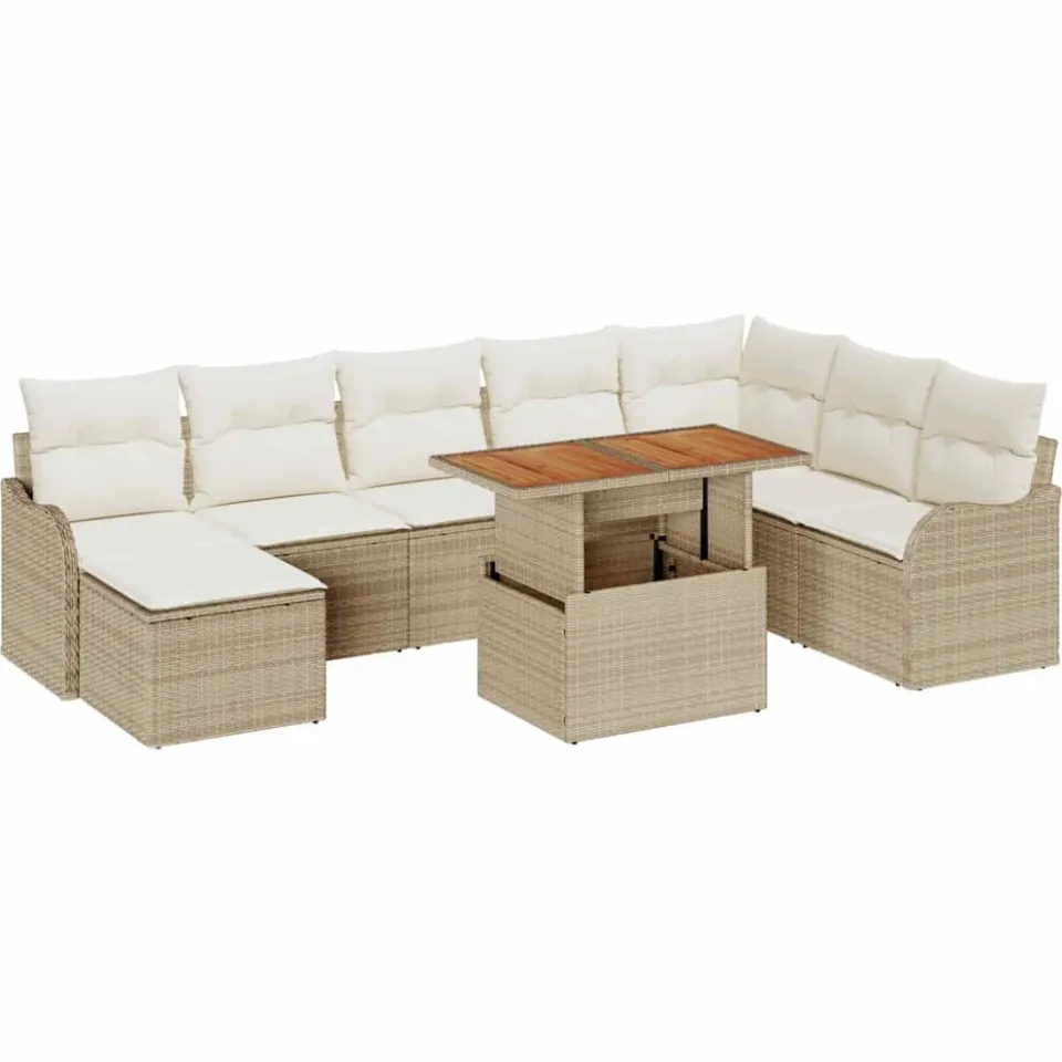 vidaXL Tuin Sofa Set 9 st beige en crèmekleurig