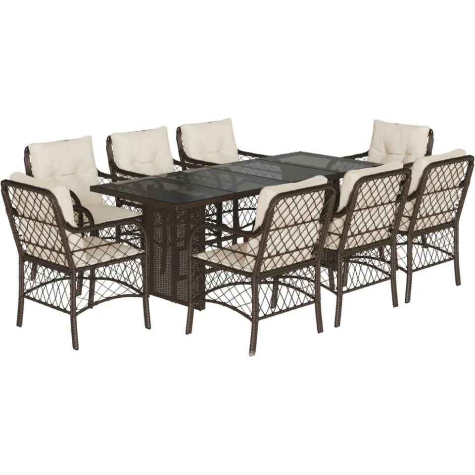 vidaXL 9-delige Tuinset met kussens poly rattan bruin, foto 3