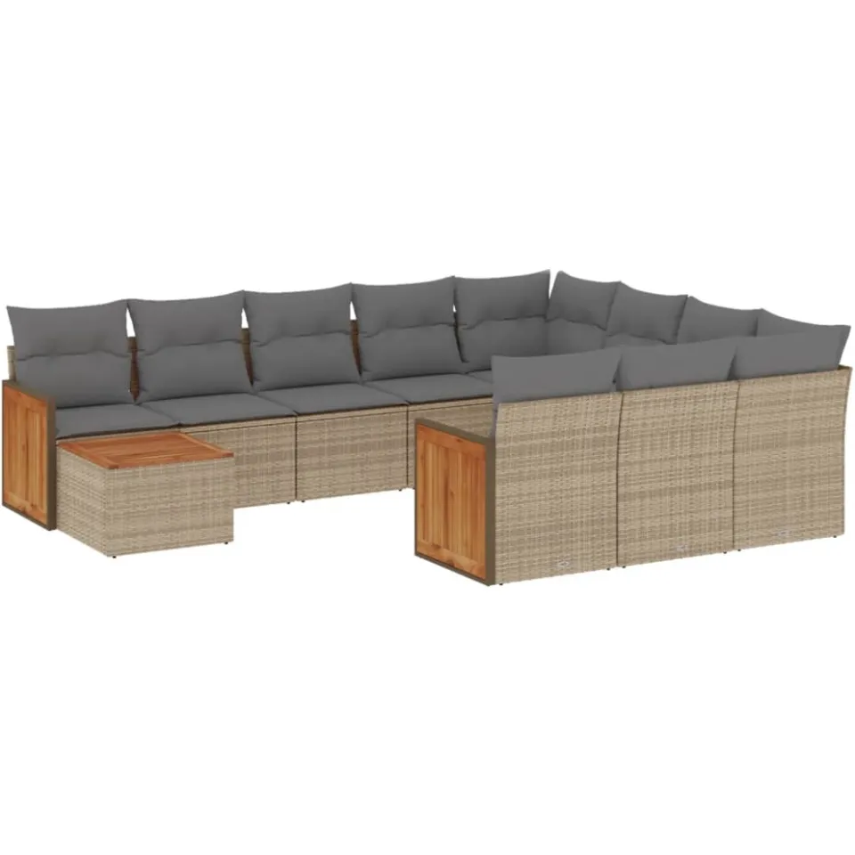 vidaXL 11-delige Tuinset met kussens poly rattan beige, foto 3