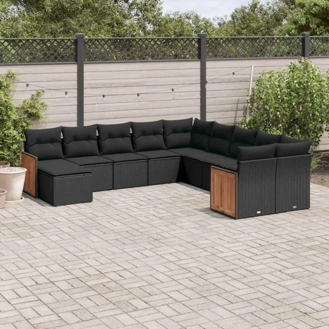 vidaXL 11-delige Loungeset met kussens poly rattan zwart, foto 2