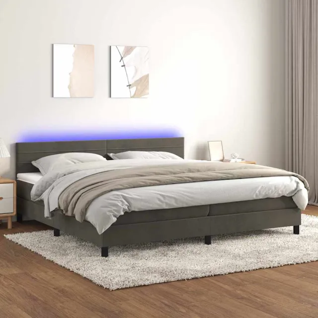 vidaXL Boxspring met matras en LED fluweel donkergrijs 200x200 cm grijs