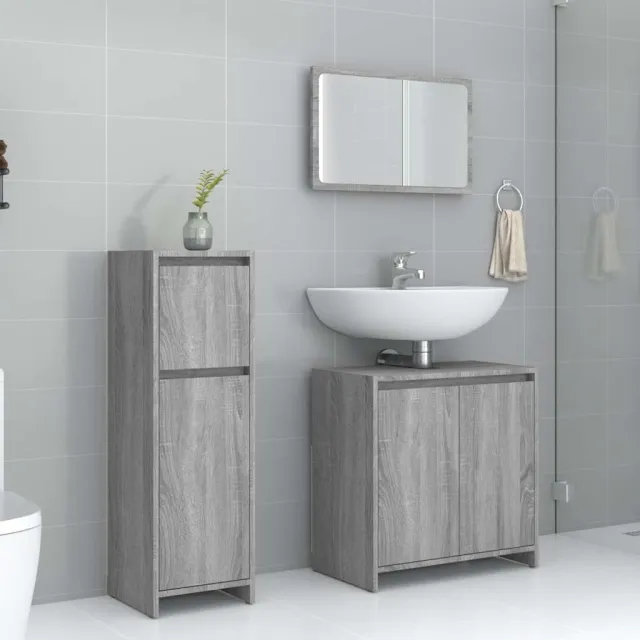 vidaXL 3-delige Badkamermeubelset bewerkt hout grijs sonoma eikenkleur, foto 2