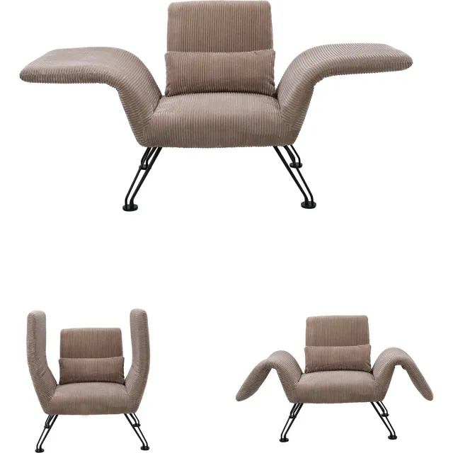 Homemiyn Verstelbare Vleugelstoel Lichtbruin – Comfortabele Fauteuil met Opvouwbare Zijvleugels, Praktische Armleuningen, Relaxstoel voor Woonkamer, Slaapkamer en Leeshoek